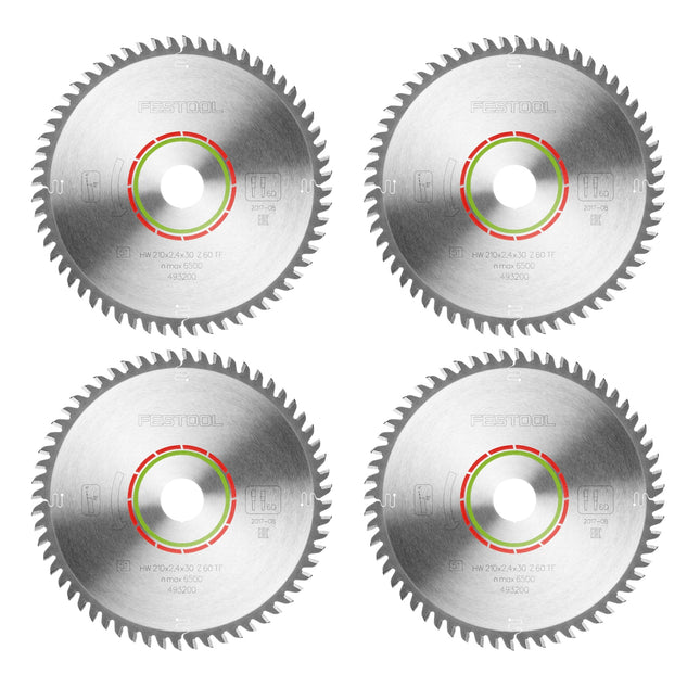 Festool HW 210x2,4x30 TF60 piła tarczowa LAMINATE/HPL 4 szt. ( 4x 493200 ) 210 x 2,4 x 30 mm 60 zębów do laminatów, płyt powlekanych, szkła akrylowego, płyt z żywicy melaminowej i materiałów typu solid surface