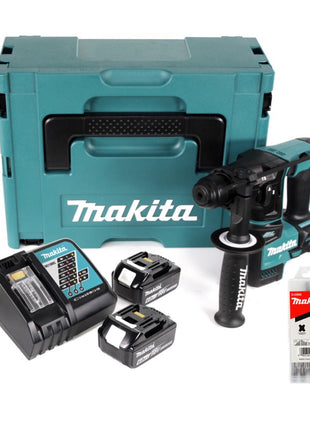 Makita DHR 171 18 V 2-stufig Brushless Akku Bohrhammer SDS Plus  + 2x Akku 6,0 Ah + Ladegerät + 5 tlg. Hartmetall Bohrer Set + Makpac - Toolbrothers