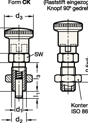 Trzpień ustalający GN 817 d1 6 mm d2 M 12 x 1,5 mm l1 6 mm ( 4601001424 )