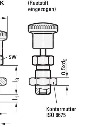 Trzpień ustalający GN 817 d1 6 mm d2 M 12 x 1,5 mm l1 6 mm ( 4601001424 )