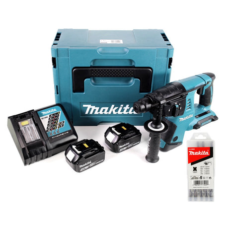 Makita DHR 263 RMJ Akku Bohrhammer 3,0J 36V SDS-Plus + 2x Akku 4,0Ah + Ladegerät + 5 tlg. Hartmetall Bohrer Set für Mauerwerk und Beton im Makpac 4 - Toolbrothers