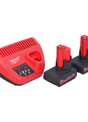 Meuleuse droite à batterie Milwaukee M12 FDGS-502 12 V 6 / 8 mm sans balais + 2x batteries 5,0 Ah + chargeur