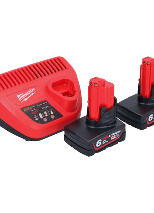 Meuleuse droite à batterie Milwaukee M12 FDGS-602 12 V 6 / 8 mm sans balais + 2x batteries 6,0 Ah + chargeur