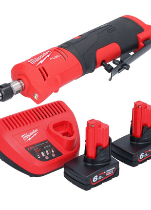 Meuleuse droite à batterie Milwaukee M12 FDGS-602 12 V 6 / 8 mm sans balais + 2x batteries 6,0 Ah + chargeur