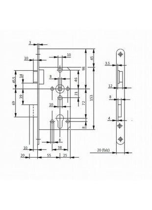 BKS Serrure à encastrer pour porte de chambre 0415 PZW 20/ 55/72/8 mm DIN gauche ( 3000251114 )