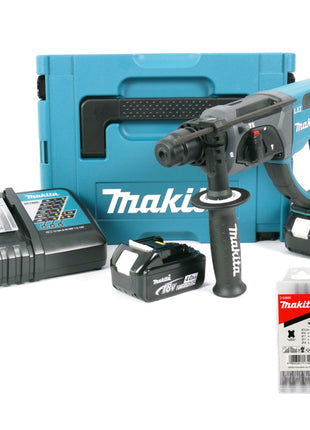 Makita DHR 202 RMJ 18 V Akku-Kombihammer SDS-Plus im Makpac mit 2 Akkus 4,0 Ah + Ladegerät + 5 tlg. Hartmetall Bohrer Set für Mauerwerk und Beton - Toolbrothers