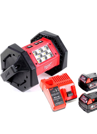 Milwaukee M18 AL-502C Akku LED Flutstrahler mit 1100 Lumen + 2x 5,0 Ah Akku + Universal Ladegerät - Toolbrothers