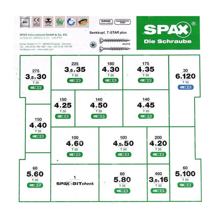 SPAX® Montagekoffer Schraubenset 2446 tlg. mit 16 Abmessungen, Senkkopf, T-STAR plus, 4CUT, WIROX in L-Boxx ( 5000009161019 ) - Toolbrothers