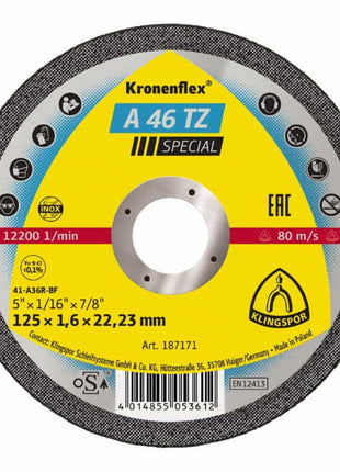 KLINGSPOR Disque à tronçonner A 46 TZ Special D125x1,6 mm droit ( 4000841487 )