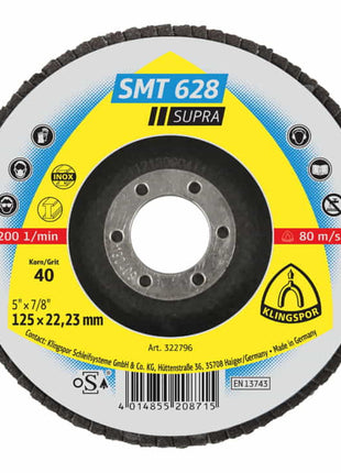 KLINGSPOR Fächerscheibe SMT 628 Supra Ø 125 mm Körnung 40 flach ( 4000842270 )