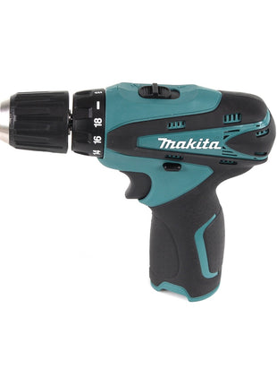 Makita DF 330 10,8 V Akku Bohrschrauber Solo im grünen Koffer mit Holster und Behälter für Zubehör - Toolbrothers