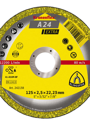 KLINGSPOR tarcza tnąca A 24 Extra D125xW2.5mm otwór 22.23mm ( 8000353729 )