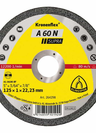 KLINGSPOR Disque à tronçonner A 60 N Supra D115x1mm droit ( 8000353804 )