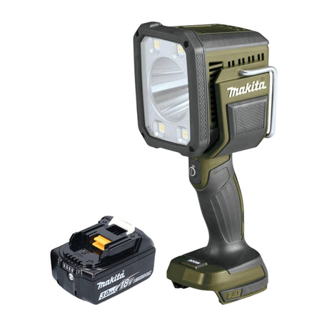 Makita DML 812 F1 Foco manual a batería 18 V 1250 lm LED verde oliva edición especial para aventuras al aire libre + 1x batería 3,0 Ah - sin cargador