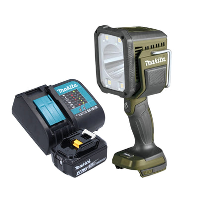 Makita DML 812 SM1 akumulatorowy reflektor ręczny 18 V 1250 lm LED Olive Green Outdoor Adventure Special Edition + 1x akumulator 4,0 Ah + ładowarka