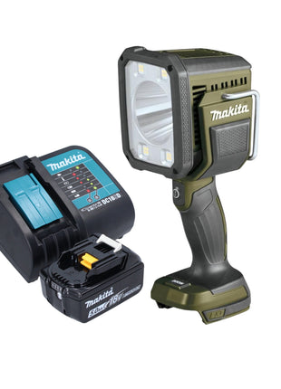 Makita DML 812 ST1 Foco manual a batería 18 V 1250 lm LED verde oliva edición especial para aventuras al aire libre + 1x batería 5,0 Ah + cargador