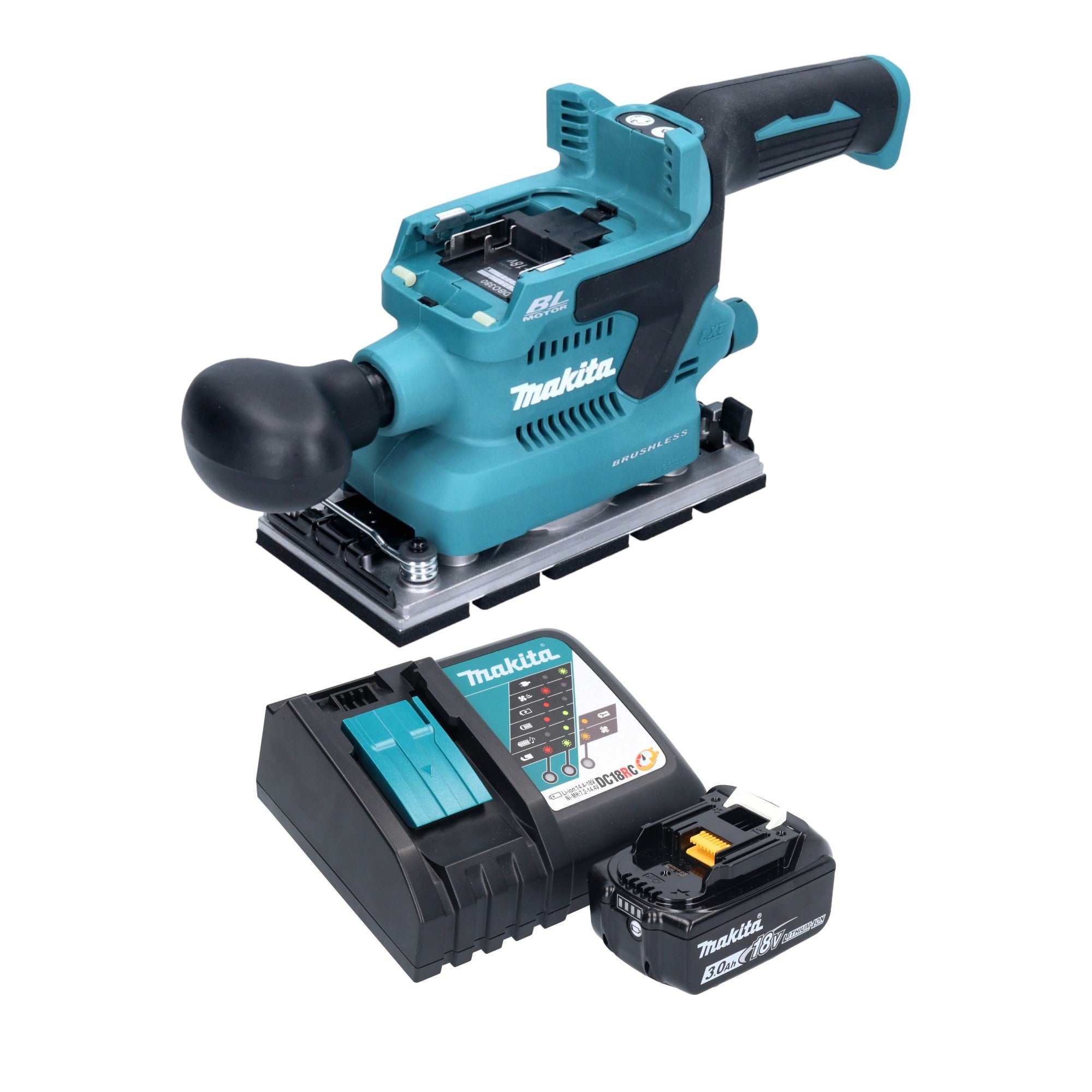 Makita DBO 380 RF1 Akku Schwingschleifer 18 V 93 x 185 mm Brushless 1x Akku 3 0 Ah Ladegeraet 0 - toolbrothers