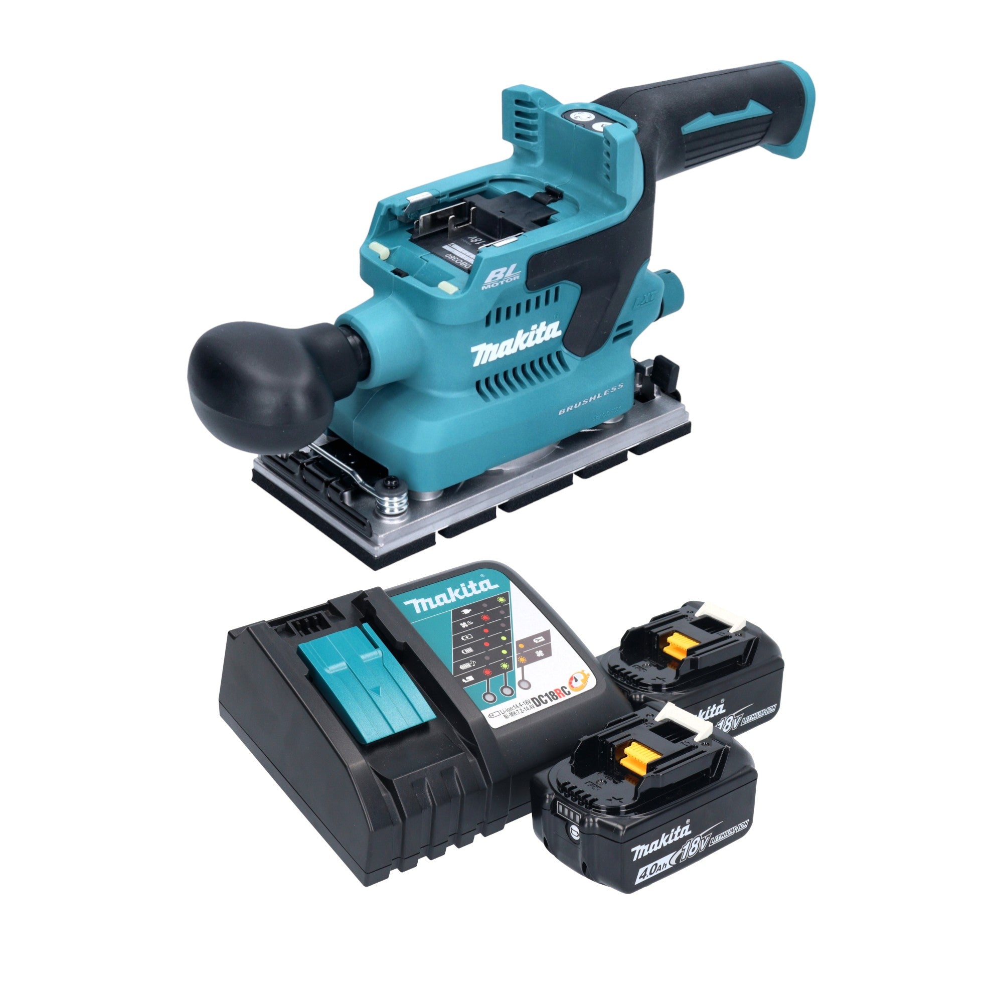 Makita DBO 380 RM Akku Schwingschleifer 18 V 93 x 185 mm Brushless 2x Akku 4 0 Ah Ladegeraet 0 - toolbrothers