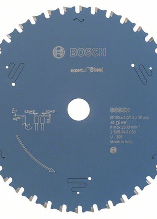 Bosch Kreissägeblatt Expert for Steel, 190 x 20 x 2,0 mm, 40 ( 2608643056 )