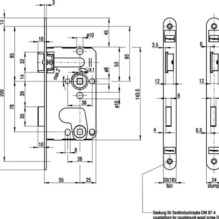 Zamek wpuszczany BKS 0215 BAD 18/ 55/78/8 mm DIN prawy ( 3000251038 )