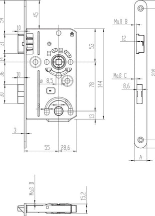 Zamek wpuszczany SSF BAD20/55/78/8 mm DIN lewy ( 3000251086 )