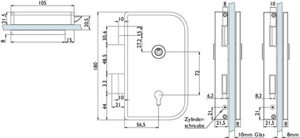 Zamek do drzwi szklanych HERMAT 6033 PZ R- Roma stal nierdzewna matowa ( 3000253946 )