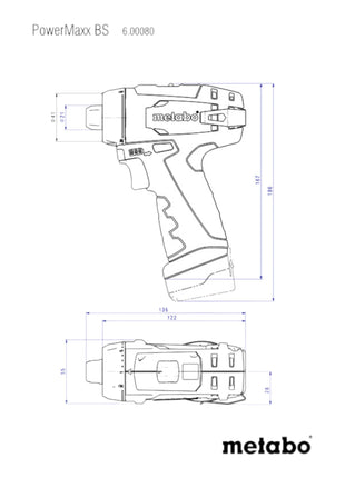 Akumulatorowa wiertarko-wkrętarka Metabo PowerMaxx BS Basic 12 V 34 Nm ( 600984500 ) + 2x akumulator 2,0 Ah + ładowarka + walizka