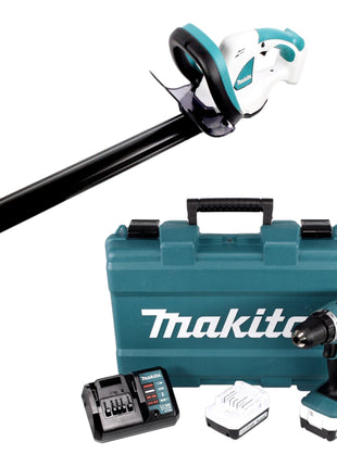 Makita Kombo Kit UH 480 DZ Akku Heckenschere + DF 347 DWE Akku Bohrschrauber 14,4 V + 2x Akku 1,5 Ah + Ladegerät