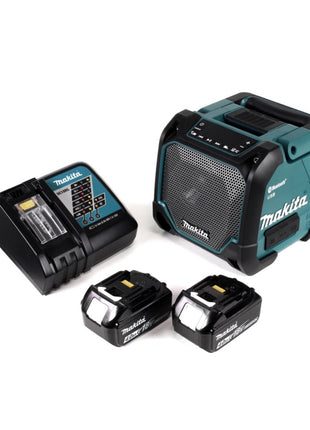 Makita DMR 202 RM Baustellen Lautsprecher 18V - für Akku- und Netzbetrieb, mit Bluetooth-Funktion, AUX-Anschluss, USB-Port, LCD Display + 2x 4,0 Ah Akku + Ladegerät - Toolbrothers