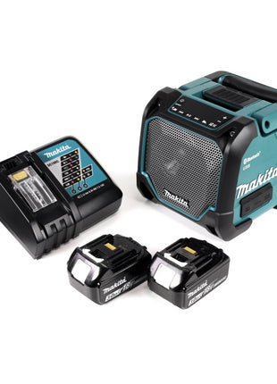 Makita DMR 202 RF Baustellen Lautsprecher 18V - für Akku- und Netzbetrieb, mit Bluetooth-Funktion, AUX-Anschluss, USB-Port, LCD Display + 2x 3,0 Ah Akku + Ladegerät - Toolbrothers