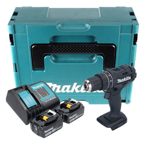 Makita DHP 482 STJB akumulatorowa wiertarka udarowa 18 V 62 Nm czarna + 2x akumulator 5,0 Ah + ładowarka + Makpac