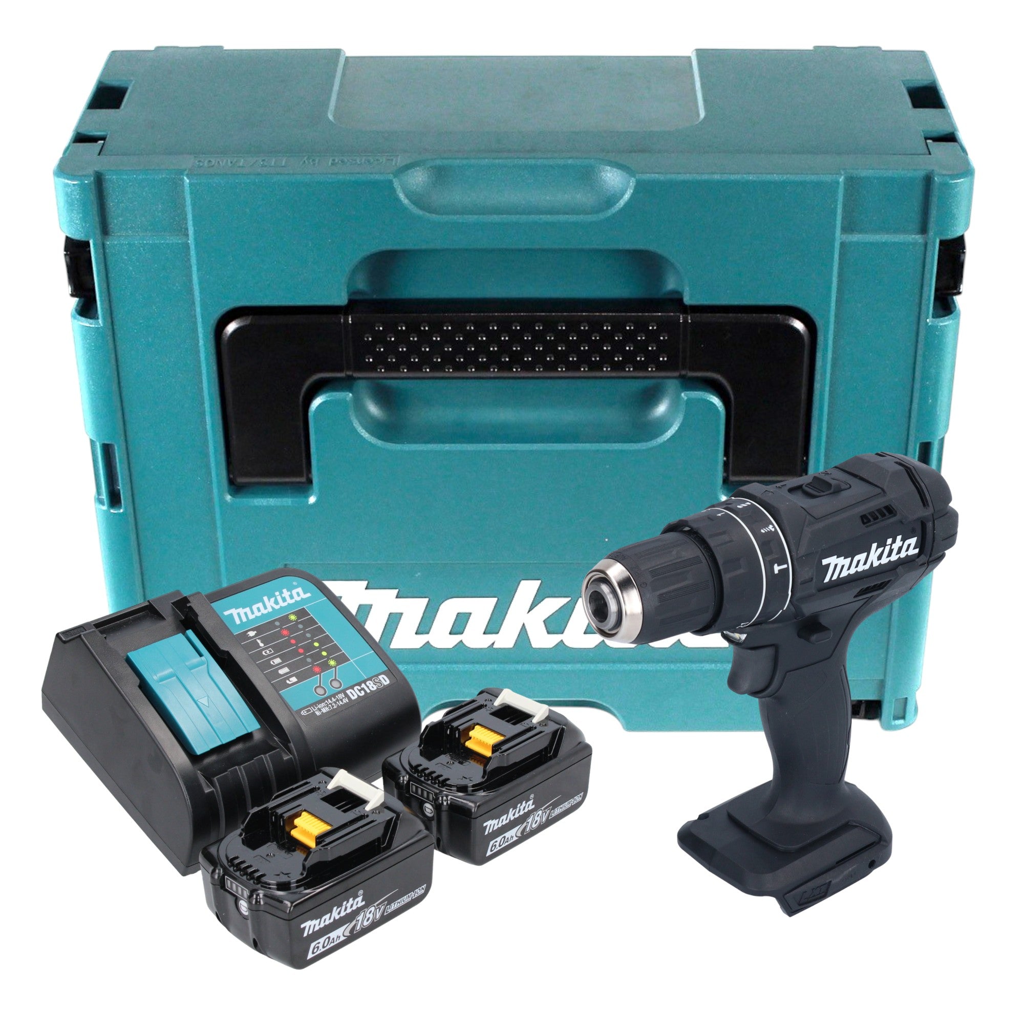 Makita DHP 482 SGJB Akku Schlagbohrschrauber 18 V 62 Nm Schwarz 2x Akku 6 0 Ah Ladegeraet Makpac 0 - toolbrothers