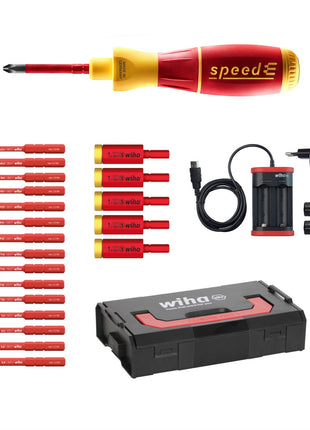 Wiha speedE® elektronischer Schraubendreher - Set 3 in L-Box - 25-teilig mit 2x 1,5 Ah Akku und Ladegerät +  Bits und TorqueAdapter ( 41913 ) - Toolbrothers