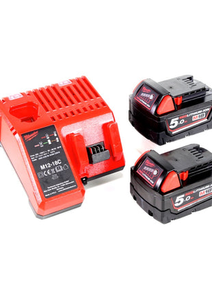 Milwaukee M18 BLPD 502 C Brushless Akku-Schlagbohrschrauber 18V - 13mm Schnellspannbohrfutter + Transportkoffer, 2x Milwaukee M18 B5 Akku 18 V / 5,0 Ah und 1x M12-18C Akku Ladegerät - Toolbrothers