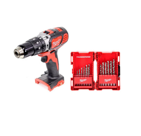 Milwaukee M18 BPD 18 V Akku Schlagbohrschrauber Solo + Milwaukee HSS-G Thunderweb Metallbohrer Kassette 19-teilig - ohne Akku, ohne Ladegerät - Toolbrothers