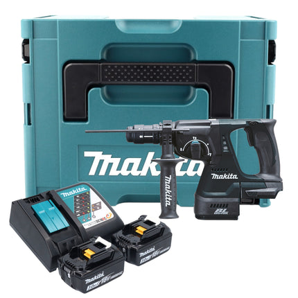 Makita DHR 243 RFJ B Akumulatorowy młot udarowo-obrotowy 18 V 2,0 J SDS-Plus czarny + 2x akumulator 3,0 Ah + ładowarka + uchwyt szybkowymienny + Makpac