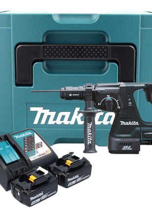 Makita DHR 243 RTJ B Akku Kombihammer 18 V 2,0 J SDS-Plus schwarz + 2x Akku 5,0 Ah + Ladegerät + Schnellwechselfutter + Makpac