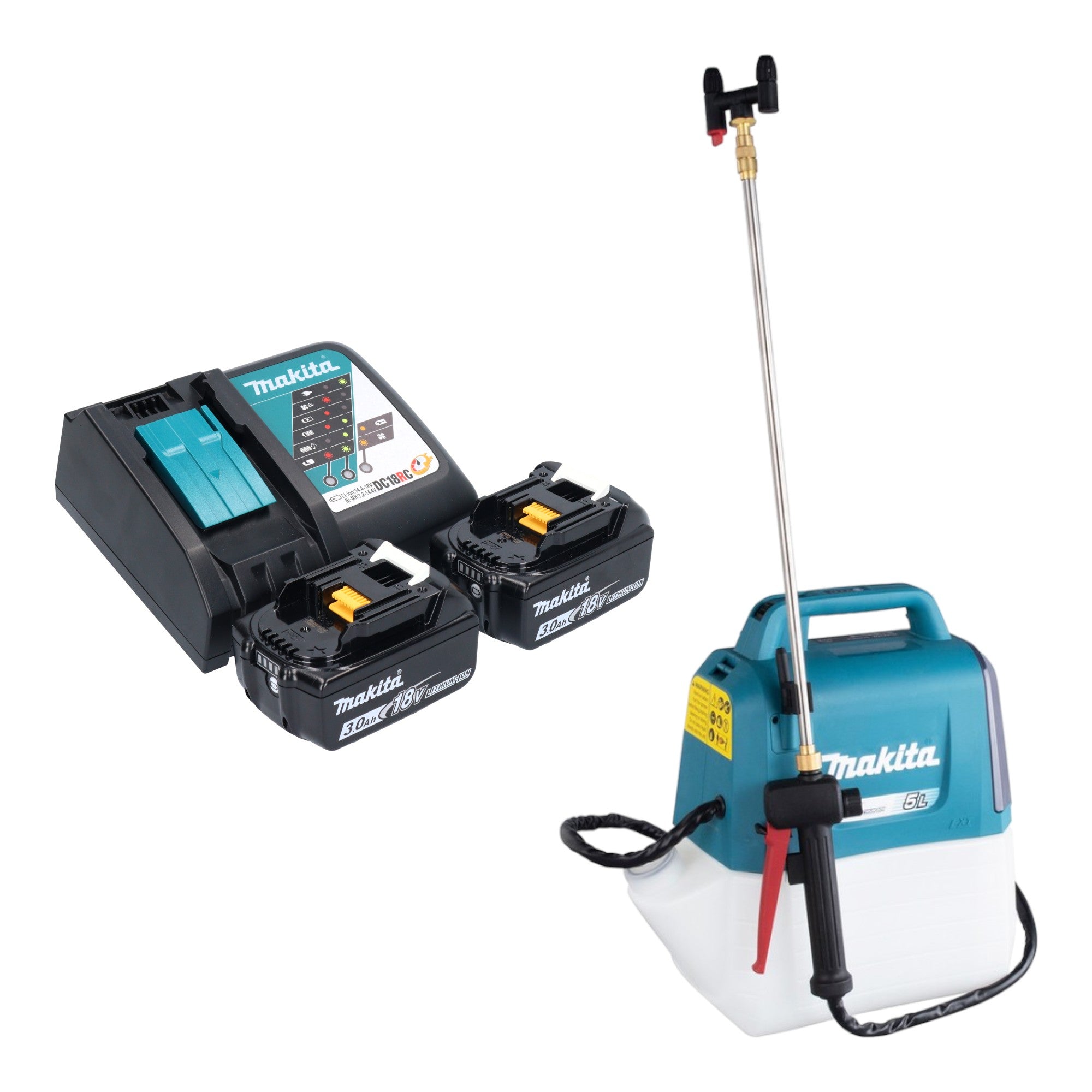 Makita DUS 054 RF2 Akku Druckspritze 18 V 5 0 l 3 0 bar 2x Akku 3 0 Ah Ladegeraet 0 - toolbrothers