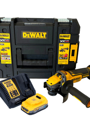 Akumulatorowa szlifierka kątowa DeWalt DCG 409 E1T 18 V 125 mm bezszczotkowa + 1x akumulator Powerstack 1,7 Ah + ładowarka + TSTAK