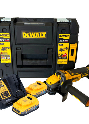 Amoladora angular a batería DeWalt DCG 409 E2T 18 V 125 mm sin escobillas + 2x batería Powerstack 1,7 Ah + cargador + TSTAK