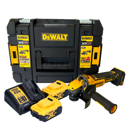 Akumulatorowa szlifierka kątowa DeWalt DCG 409 P2T 18 V 125 mm bezszczotkowa + 2x akumulator 5,0 Ah + ładowarka + TSTAK