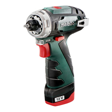 Metabo Powermaxx BS Basic Set akumulatorowa wiertarko-wkrętarka 12 V 34 Nm ( 600080710 ) + 2x akumulator 2,0 Ah + ładowarka + 41-cz. zestaw akcesoriów + walizka