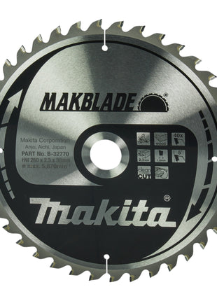 Makita MAKBLADE Kreissägeblatt 260 x 30 x 2,3 mm 40 Zähne ( B-32770 ) für Holz