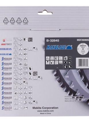 Lame de scie circulaire Makita MAKBLADE 260 x 30 x 2,3 mm 80 dents (B-32845) pour le bois