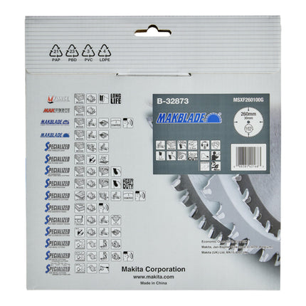 Piła tarczowa Makita MAKBLADE 260 x 30 x 2,3 mm 100 zębów ( B-32873 ) do drewna