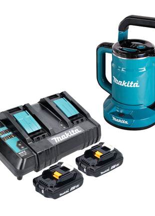 Makita DKT 360 CA2 Akku Wasserkocher 36 V ( 2x 18 V ) 0,8 L  + 2x Akku 2,0 Ah + Doppelladegerät