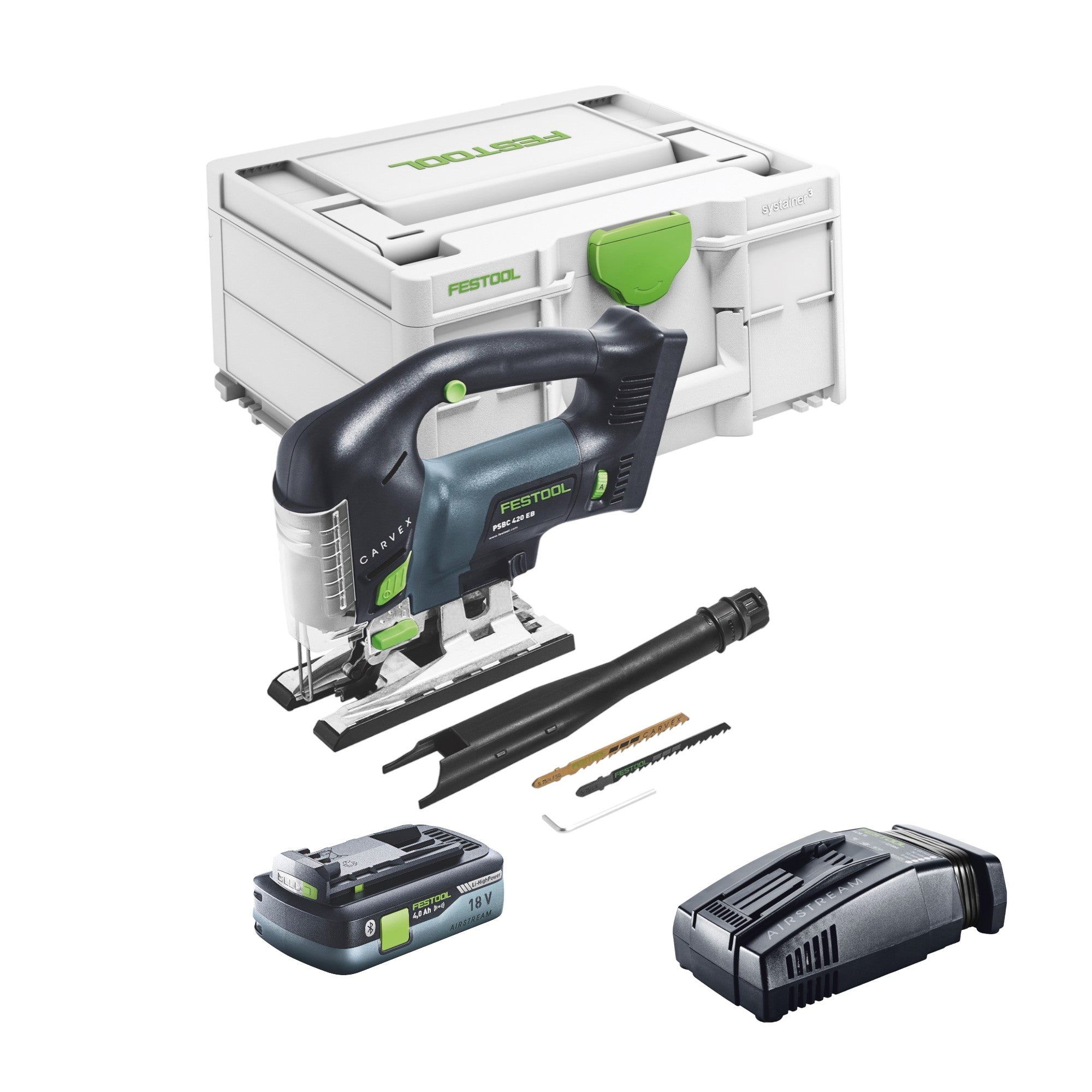 Festool CARVEX PSBC 420 EB Basic Akku Pendelstichsaege 18 V 120 mm Brushless 1x Akku 4 0 Ah Schnellladegeraet Systainer 0 - toolbrothers