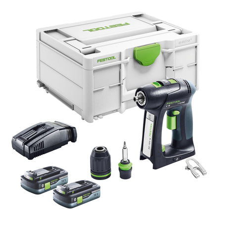 Akumulatorowa wiertarko-wkrętarka Festool C 18 Basic 18 V 45 Nm bezszczotkowa + 2x akumulator 4,0 Ah + szybka ładowarka + systainer