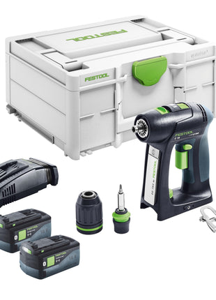 Festool C 18 Basic akumulatorowa wiertarko-wkrętarka 18 V 45 Nm bezszczotkowa + 2x akumulator 5,0 Ah + szybka ładowarka + systainer