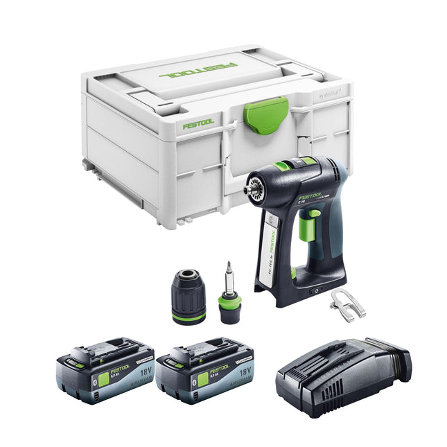 Festool C 18 Basic akumulatorowa wiertarko-wkrętarka 18 V 45 Nm bezszczotkowa + 2x akumulator 8,0 Ah + szybka ładowarka + systainer